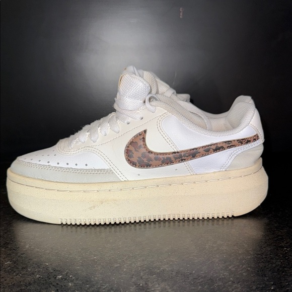 Nike Shoes - Nike Court Vision Alta White and Brown Platform Sneakers Size 8